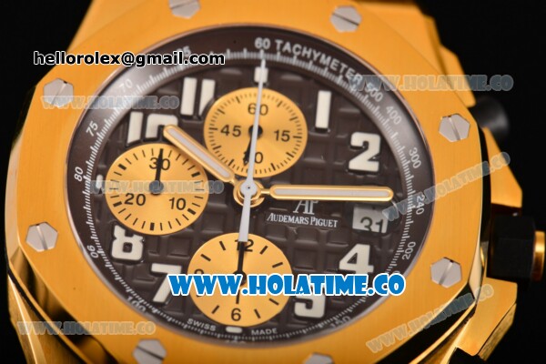 Audemars Piaget Royal Oak Offshore Chronograph Arnold Schwarzenegger Swiss Valjoux 7750 Automatic Yellow Gold Case with Brown Dial and White Arabic Numeral Markers - Click Image to Close